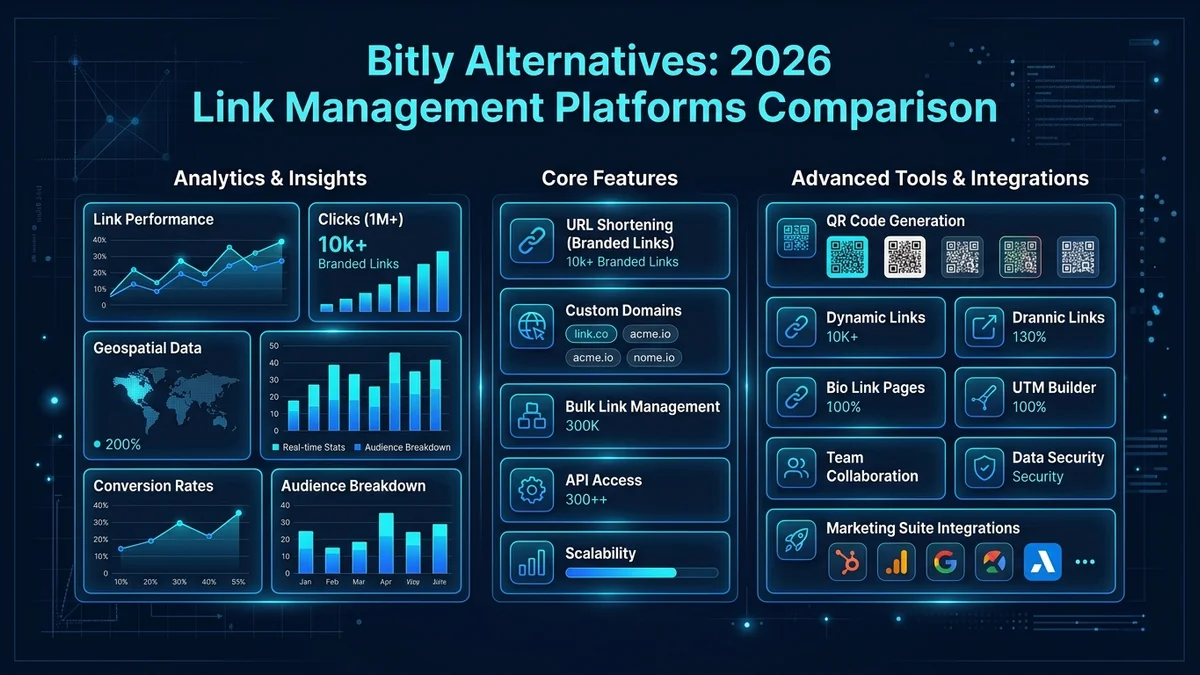 Comprehensive comparison of Bitly alternatives including URLShortPilot, Dub, Short.io, TinyURL, and Rebrandly
